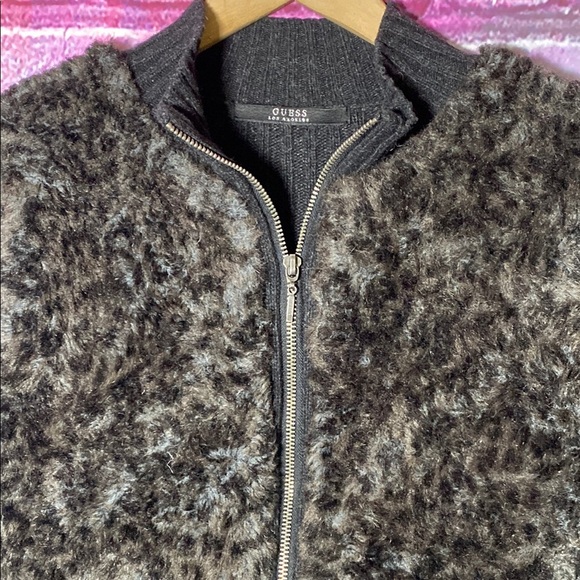 Women's Guess Faux Fur and Knit Zip-Up Sweater Large - Picture 5 of 8